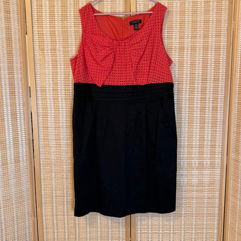 Signature By Robbie Bee Coral Eyelet Black Sheath Dress Bow Pockets Plus 18W